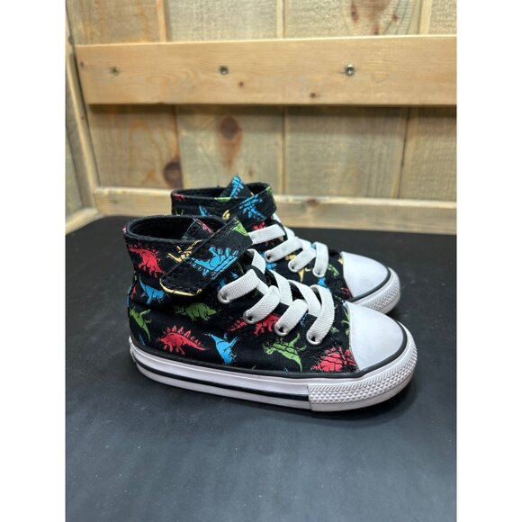 Converse All-Star Infant Size 7 High Top Shoes Dinosaur Print Hook & Loop Strap - Picture 1 of 11